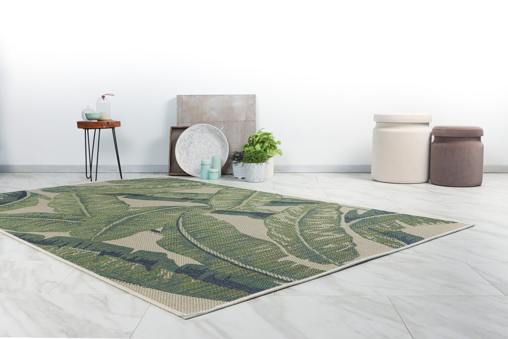 Capri 306 — Groen · Geweven vloerkleed — sfeerfoto