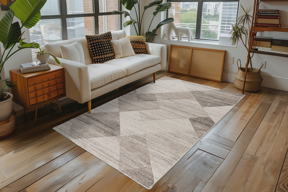 Trocadero 405 — Beige-zilver · Laagpolig vloerkleed — sfeerfoto